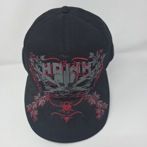 HYP Skull Graphic Hat L/XL Goth Skater Flat Bill Black Red Cotton A-Flex New